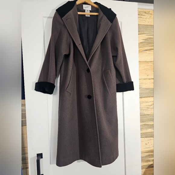 Vintage Jacqueline Ferrar Wool Long Coat Hooded Jacket Womens size 10P